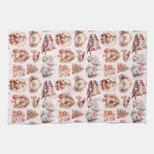 アンティークピンクビクトリアンのクリスマス用キッチンタオル キッチンタオル (横)