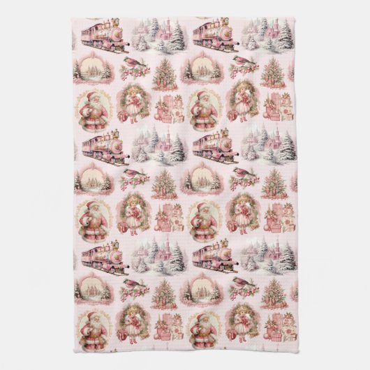 アンティークピンクビクトリアンのクリスマス用キッチンタオル キッチンタオル (縦)