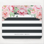アンティークピンクピーニー&チャークストライプ マウスパッド (正面)