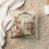 アンティークピンクフローラヴィンテージ自転車フランスのパリ クッション (ブランケット)