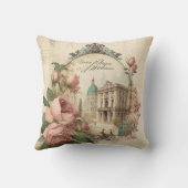 アンティークピンクフローラヴィンテージ自転車フランスのパリ クッション (裏面)