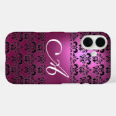 アンティークピンクブラックダマスクモノグラム Case-Mate iPhoneケース (裏面 (横))