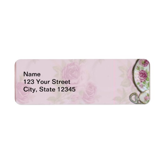 アンティークピンクローズティーカップオンマウーブ ラベル (正面)