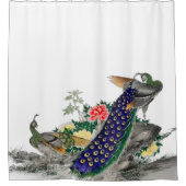 アンティークピーコック鳥プリントヴィンテージ シャワーカーテン (正面)