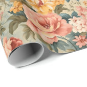 アンティークピーチバラアンドセージグリーンフローラ ラッピングペーパー (ロールコーナー)