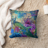 アンティークピ図解入りの、写真付きのーコック&フラワーグランジズ クッション (ブランケット)