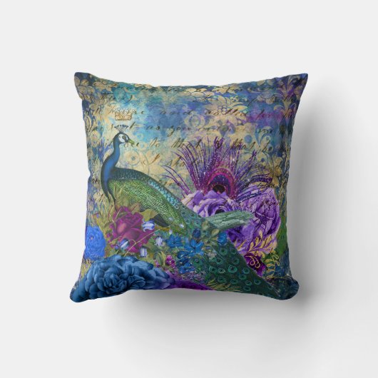 アンティークピ図解入りの、写真付きのーコック&フラワーグランジズ クッション (裏面)