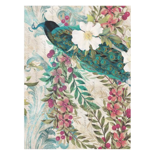 アンティークピ図解入りの、写真付きのーコック&フラワーグランジズ テーブルクロス (正面)