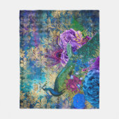 アンティークピ図解入りの、写真付きのーコック&フラワーグランジズ フリースブランケット (正面)