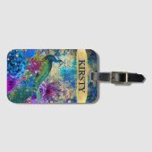 アンティークピ図解入りの、写真付きのーコック&フラワーグランジズ ラゲッジタグ (正面横)