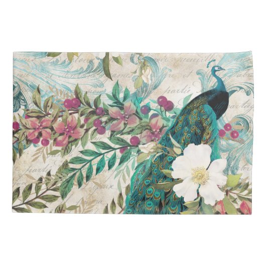 アンティークピ図解入りの、写真付きのーコック&フラワーグランジズ 枕カバー (裏面)