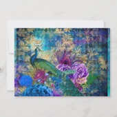 アンティークピ図解入りの、写真付きのーコック&フラワーズ誕生日 招待状 (裏面)