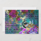 アンティークピ図解入りの、写真付きのーコック&フラワーズ誕生日 招待状 (裏面)