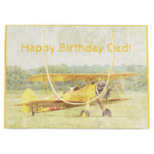 アンティークファイター機カスタムバイプレーンイエロー ラージペーパーバッグ (正面)