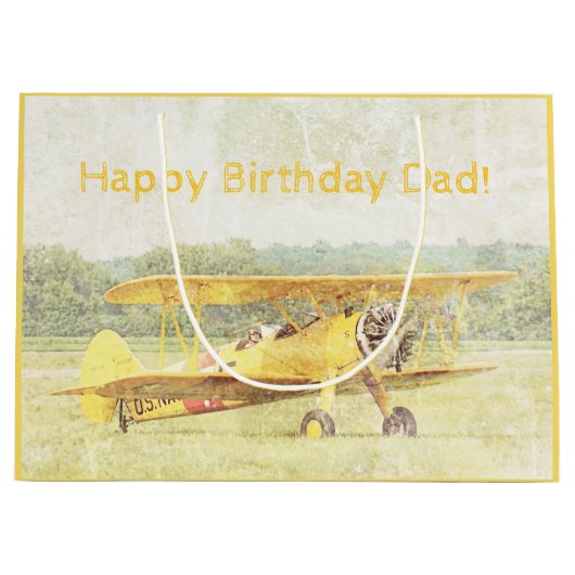 アンティークファイター機カスタムバイプレーンイエロー ラージペーパーバッグ (正面)