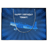 アンティークファイター機カスタムレトロブルー ラージペーパーバッグ (正面)