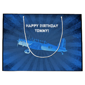 アンティークファイター機カスタムレトロブルー ラージペーパーバッグ