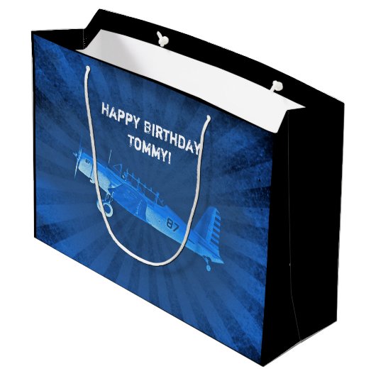 アンティークファイター機カスタムレトロブルー ラージペーパーバッグ (裏面アングル)