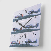 アンティークファイター飛行機レトロスクエアクロック スクエア壁時計 (傾斜)