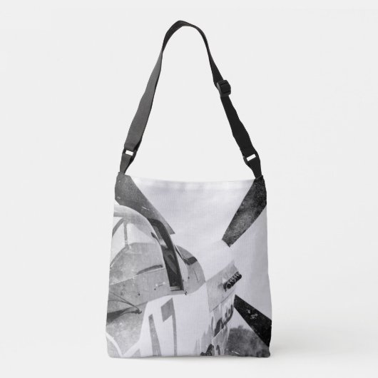 アンティークファイター飛行機B&W クロスボディバッグ (裏面)