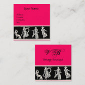 アンティークファッションブティックブラックホットピンクモノグラム スクエア名刺 (正面/裏面)