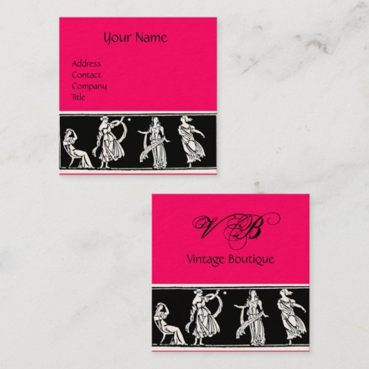 アンティークファッションブティックブラックホットピンクモノグラム スクエア名刺 (正面/裏面)