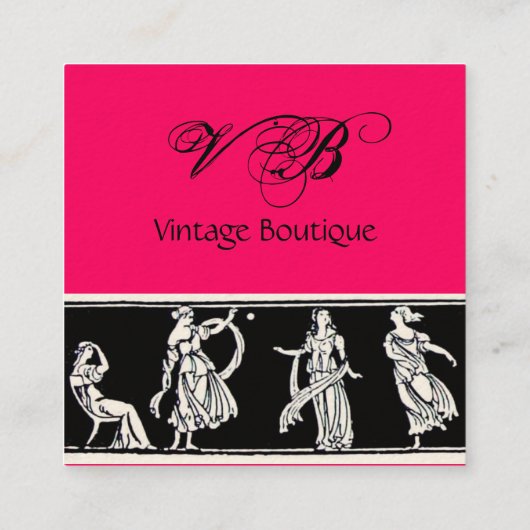 アンティークファッションブティックブラックホットピンクモノグラム スクエア名刺 (裏面)