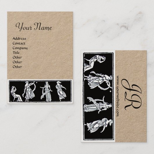 アンティークファッションモノグラム白黒クラフト紙 名刺 (正面/裏面)