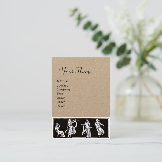 アンティークファッションモノグラム白黒クラフト紙 名刺 (スタンド正面)