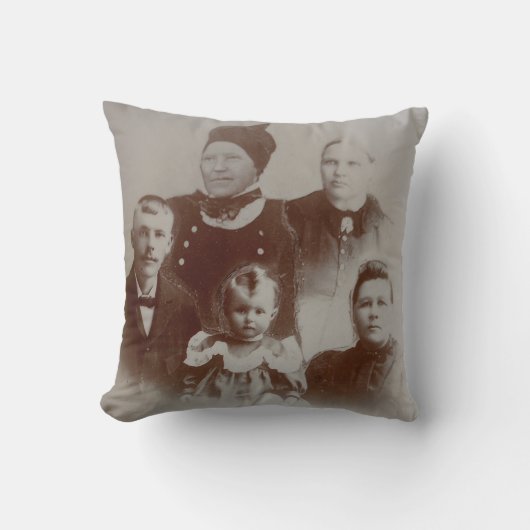 アンティークファミリーコラージュフォトB&Wイメージ クッション (正面)