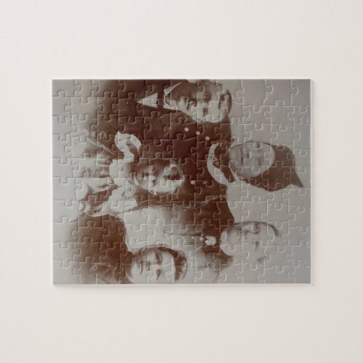 アンティークファミリーコラージュフォトB&Wイメージ ジグソーパズル (横)