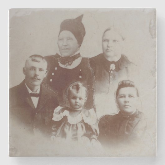 アンティークファミリーコラージュフォトB&Wイメージ ストーンコースター (正面)