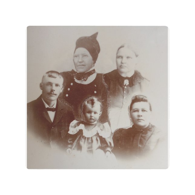 アンティークファミリーコラージュフォトB&Wイメージ メタルプリント (正面)