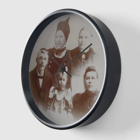 アンティークファミリーコラージュフォトB&Wイメージ 壁時計 (傾斜)
