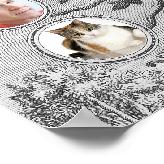 アンティークファミリーツリー自分の名前と写真を挿入 ポスター (角)