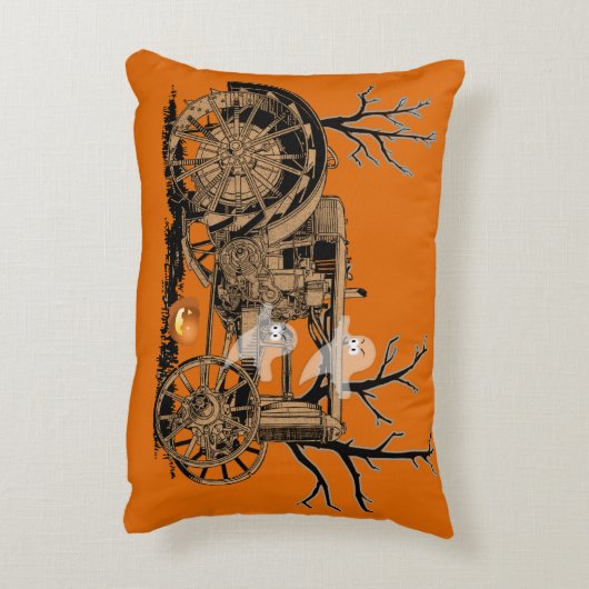 アンティークファームトラクタハロウィーン幽霊カボチャファーム アクセントクッション (裏面(縦))