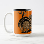 アンティークファームトラクタハロウィーン幽霊カボチャファーム ツートーンマグカップ (左)