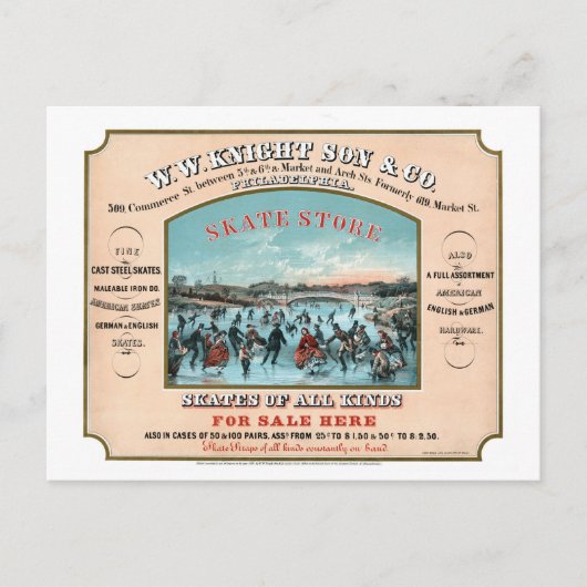 アンティークフィラデルフィアのスケートストア広告 ポストカード (正面)