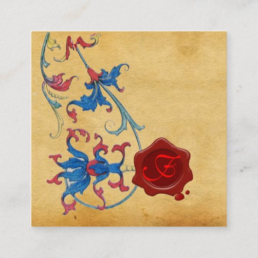 アンティークフィレンチン羊皮紙レッドワックスシールモノグラム スクエア名刺 (裏面)