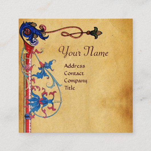 アンティークフィレンチン羊皮紙レッドワックスシールモノグラム スクエア名刺 (正面)