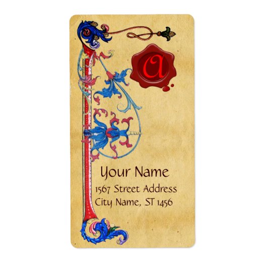 アンティークフィレンチン羊皮紙レッドワックスシールモノグラム ラベル (正面)