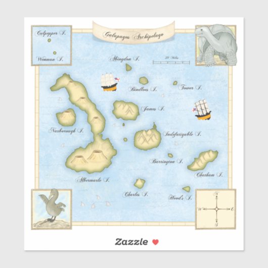 アンティークフェイクガラパゴス諸島の船舶の地図 シール (シート)