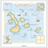 アンティークフェイクガラパゴス諸島の船舶の地図 シール (シート)