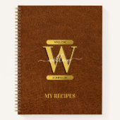 アンティークフェイクレザー&金ゴールドモノグラムレシピ ノートブック (正面)