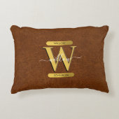 アンティークフェイクレザー&金ゴールドモノグラム アクセントクッション (正面)