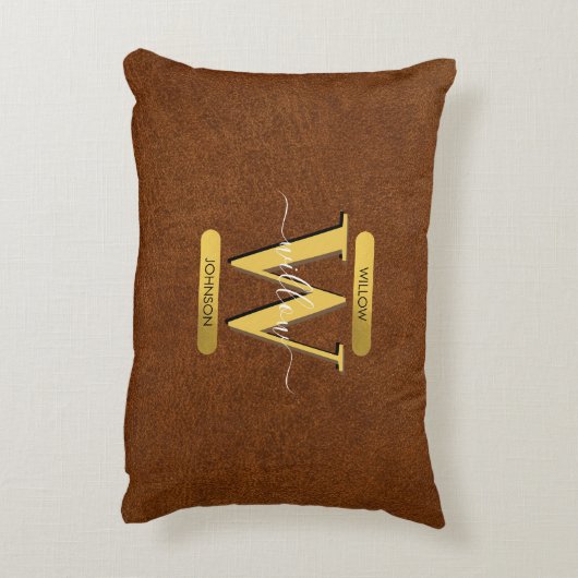 アンティークフェイクレザー&金ゴールドモノグラム アクセントクッション (裏面(縦))