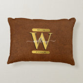 アンティークフェイクレザー&金ゴールドモノグラム アクセントクッション (裏面)