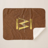 アンティークフェイクレザー&金ゴールドモノグラム シェルパブランケット (正面(横))