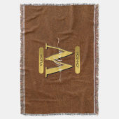 アンティークフェイクレザー&金ゴールドモノグラム スローブランケット (正面縦)