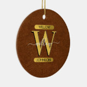 アンティークフェイクレザー&金ゴールドモノグラム セラミックオーナメント (右)